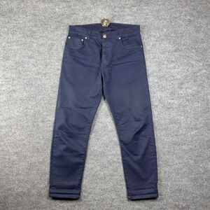 Isaia Napoli Waxed Blue Chino Pants Slim Fit Made in Italy ( Fits 30x26 inches )